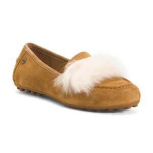 UGG Chestnut Suede Faux Fur Trim Loafers
